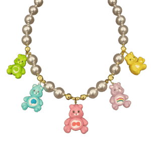 Chunky Rainbow Bear and Heart Charms Necklace