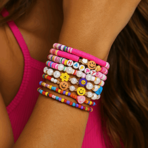 Colorful Polymer Beaded Bracelet Set of 12