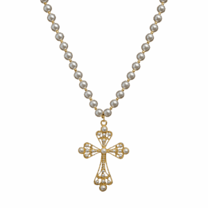Vintage Large Pearl & Cross Drop Necklace