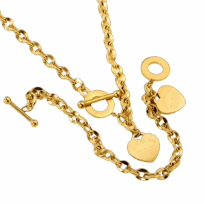 Engraved Gold Chain Necklace and Bracelet Set