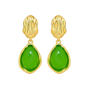 Gold Gemstone Water Drop Earrings