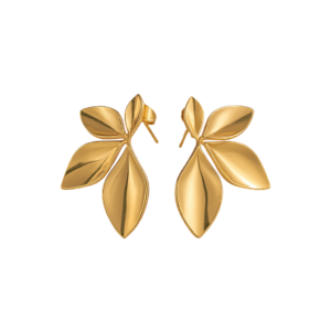Stainless Steel Leaf Flower Stud Earrings
