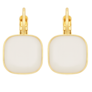 White Stone & Gold Square Drop Earrings