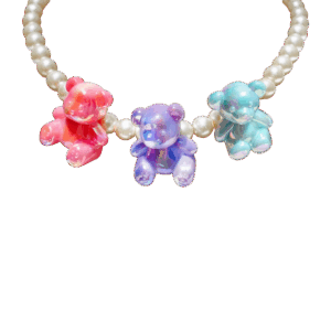 Iridescent Acrylic Bear & Pearl Necklace