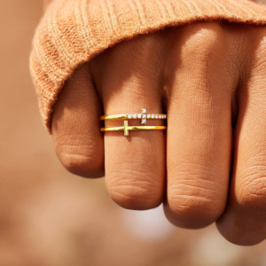 Double Cross Ring for Women Cubic Zirconia Inlay