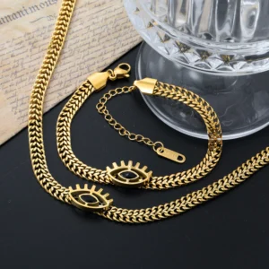 Golden Evil Eye Necklace and Bracelet Set