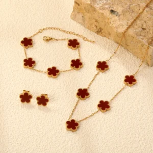 Red Clover Earrings, Necklace, and Bracelet Set