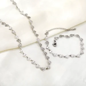 Silver Heart Chain and Bracelet Set