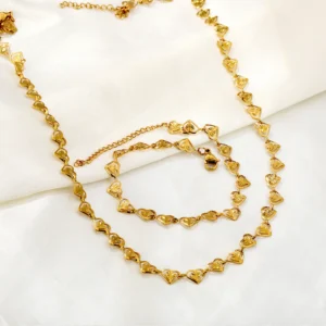 Heart Chain Necklace and Bracelet Jewelry Set