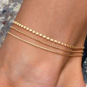 14K Gold Cuban Link Anklet Set
