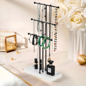 3-Tier Jewelry Organizer Stand with Velvet Ring Tray Display