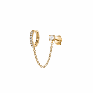 14K Gold Chain Huggie Piercing Earrings